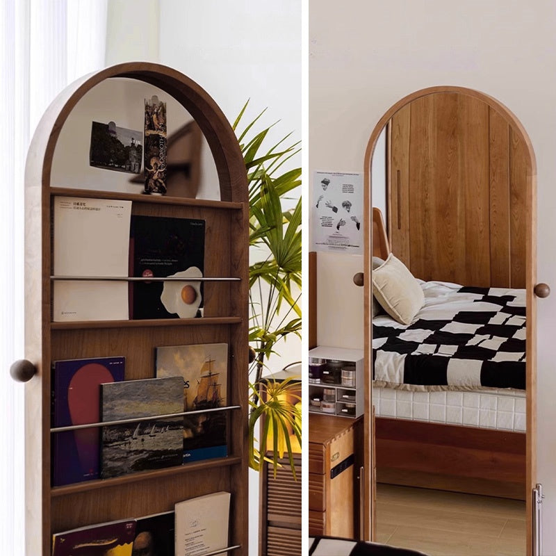 Casaconer | 姿見ミラー付きマガジンラック・全身鏡付き収納・キャスター付き・スタンドミラー・書類収納付き・移動式ワゴン・回転式ミラー・木製・ウォールナット/ナチュラル/ブラック・おしゃれ・一人暮らし・北欧風