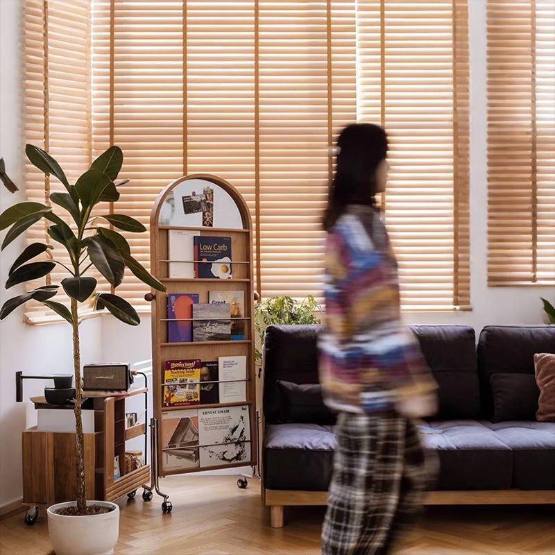 Casaconer | 姿見ミラー付きマガジンラック・全身鏡付き収納・キャスター付き・スタンドミラー・書類収納付き・移動式ワゴン・回転式ミラー・木製・ウォールナット/ナチュラル/ブラック・おしゃれ・一人暮らし・北欧風