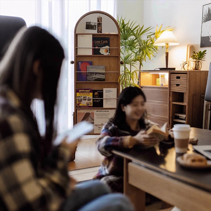 Casaconer | 姿見ミラー付きマガジンラック・全身鏡付き収納・キャスター付き・スタンドミラー・書類収納付き・移動式ワゴン・回転式ミラー・木製・ウォールナット/ナチュラル/ブラック・おしゃれ・一人暮らし・北欧風