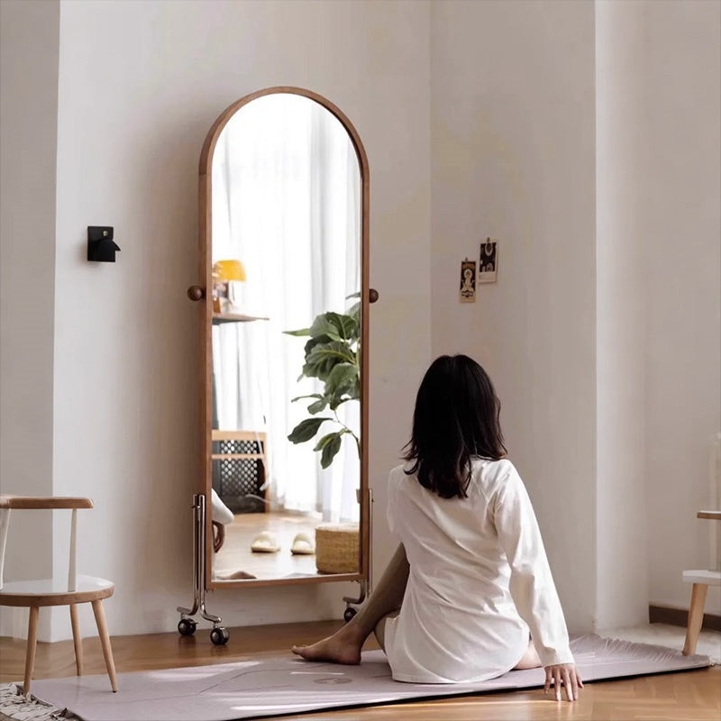 Casaconer | 姿見ミラー付きマガジンラック・全身鏡付き収納・キャスター付き・スタンドミラー・書類収納付き・移動式ワゴン・回転式ミラー・木製・ウォールナット/ナチュラル/ブラック・おしゃれ・一人暮らし・北欧風