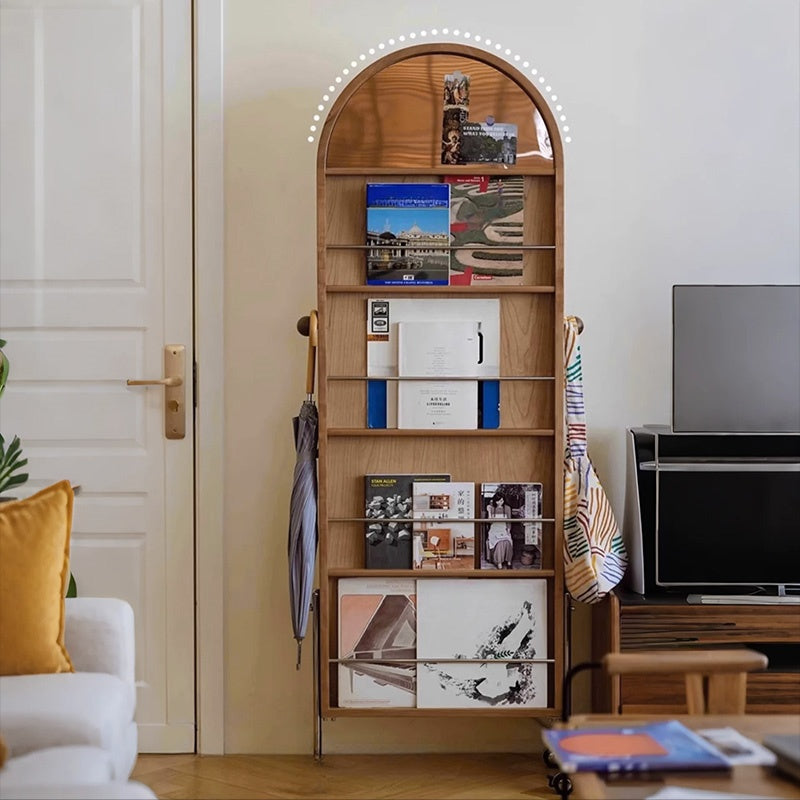 Casaconer | 姿見ミラー付きマガジンラック・全身鏡付き収納・キャスター付き・スタンドミラー・書類収納付き・移動式ワゴン・回転式ミラー・木製・ウォールナット/ナチュラル/ブラック・おしゃれ・一人暮らし・北欧風