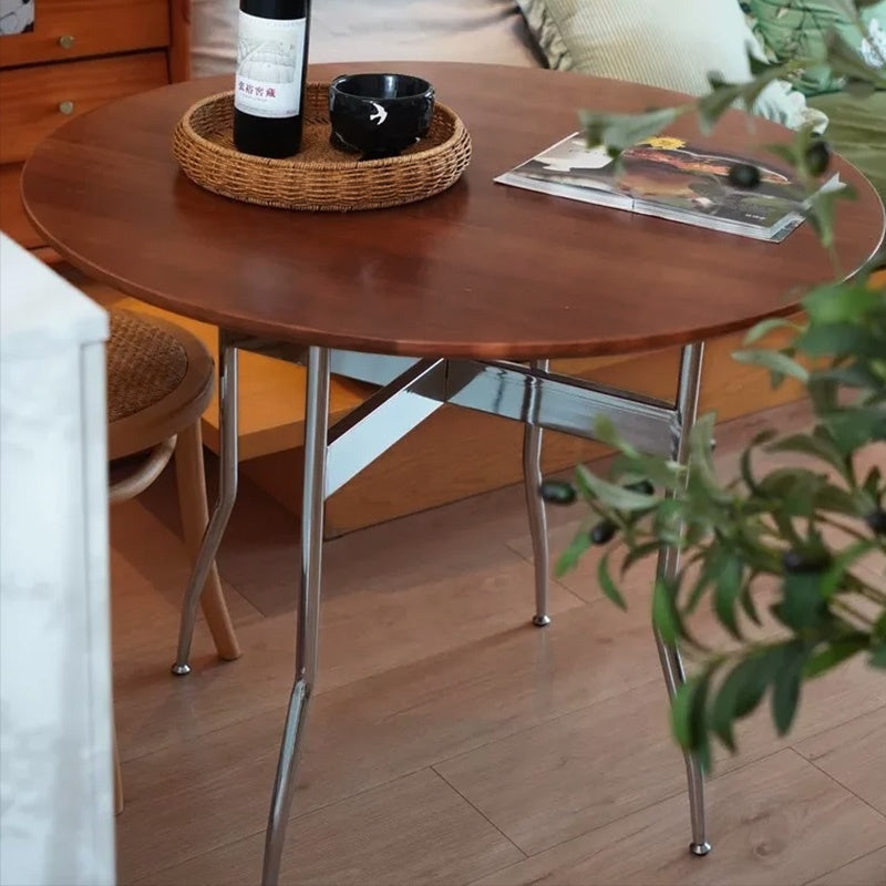 Casaconer | ダイニングテーブル・無垢材天板・スチール脚・円型・食卓テーブル・直径80cm/100cm・4人・6人掛け・おしゃれ・モダン・ナチュラル/ウォルナットカラー・リビング・お手入れ・耐摩耗・艶消し・丸テーブル