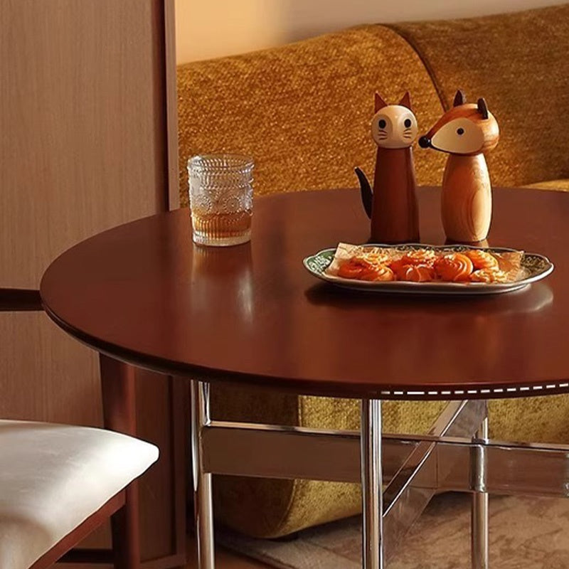 Casaconer | ダイニングテーブル・無垢材天板・スチール脚・円型・食卓テーブル・直径80cm/100cm・4人・6人掛け・おしゃれ・モダン・ナチュラル/ウォルナットカラー・リビング・お手入れ・耐摩耗・艶消し・丸テーブル