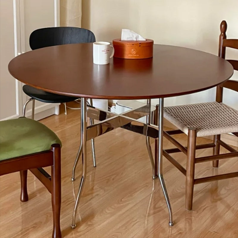 Casaconer | ダイニングテーブル・無垢材天板・スチール脚・円型・食卓テーブル・直径80cm/100cm・4人・6人掛け・おしゃれ・モダン・ナチュラル/ウォルナットカラー・リビング・お手入れ・耐摩耗・艶消し・丸テーブル