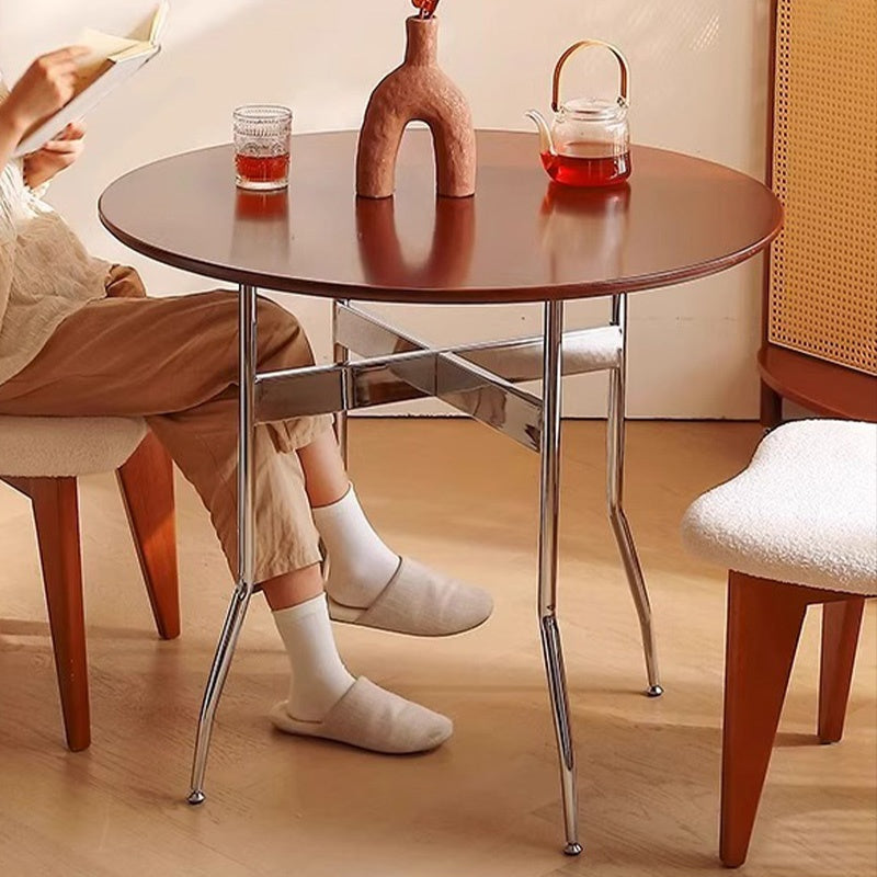 Casaconer | ダイニングテーブル・無垢材天板・スチール脚・円型・食卓テーブル・直径80cm/100cm・4人・6人掛け・おしゃれ・モダン・ナチュラル/ウォルナットカラー・リビング・お手入れ・耐摩耗・艶消し・丸テーブル