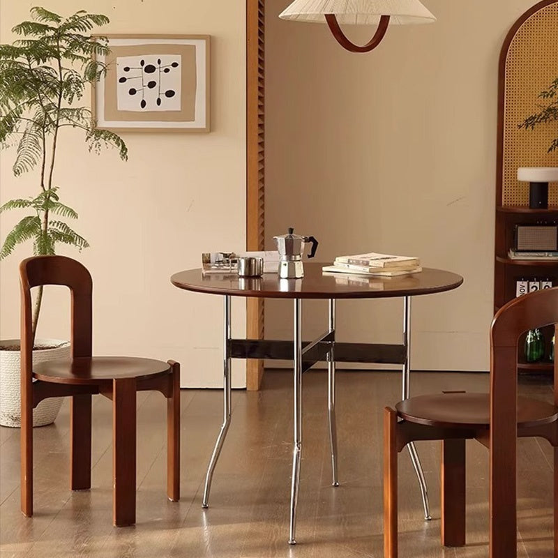 Casaconer | ダイニングテーブル・無垢材天板・スチール脚・円型・食卓テーブル・直径80cm/100cm・4人・6人掛け・おしゃれ・モダン・ナチュラル/ウォルナットカラー・リビング・お手入れ・耐摩耗・艶消し・丸テーブル