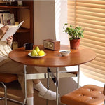 Casaconer | ダイニングテーブル・無垢材天板・スチール脚・円型・食卓テーブル・直径80cm/100cm・4人・6人掛け・おしゃれ・モダン・ナチュラル/ウォルナットカラー・リビング・お手入れ・耐摩耗・艶消し・丸テーブル