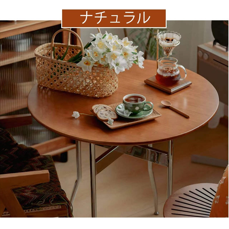 Casaconer | ダイニングテーブル・無垢材天板・スチール脚・円型・食卓テーブル・直径80cm/100cm・4人・6人掛け・おしゃれ・モダン・ナチュラル/ウォルナットカラー・リビング・お手入れ・耐摩耗・艶消し・丸テーブル