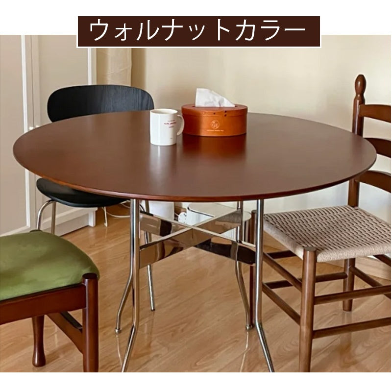 Casaconer | ダイニングテーブル・無垢材天板・スチール脚・円型・食卓テーブル・直径80cm/100cm・4人・6人掛け・おしゃれ・モダン・ナチュラル/ウォルナットカラー・リビング・お手入れ・耐摩耗・艶消し・丸テーブル