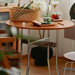 Casaconer | ダイニングテーブル・無垢材天板・スチール脚・円型・食卓テーブル・直径80cm/100cm・4人・6人掛け・おしゃれ・モダン・ナチュラル/ウォルナットカラー・リビング・お手入れ・耐摩耗・艶消し・丸テーブル