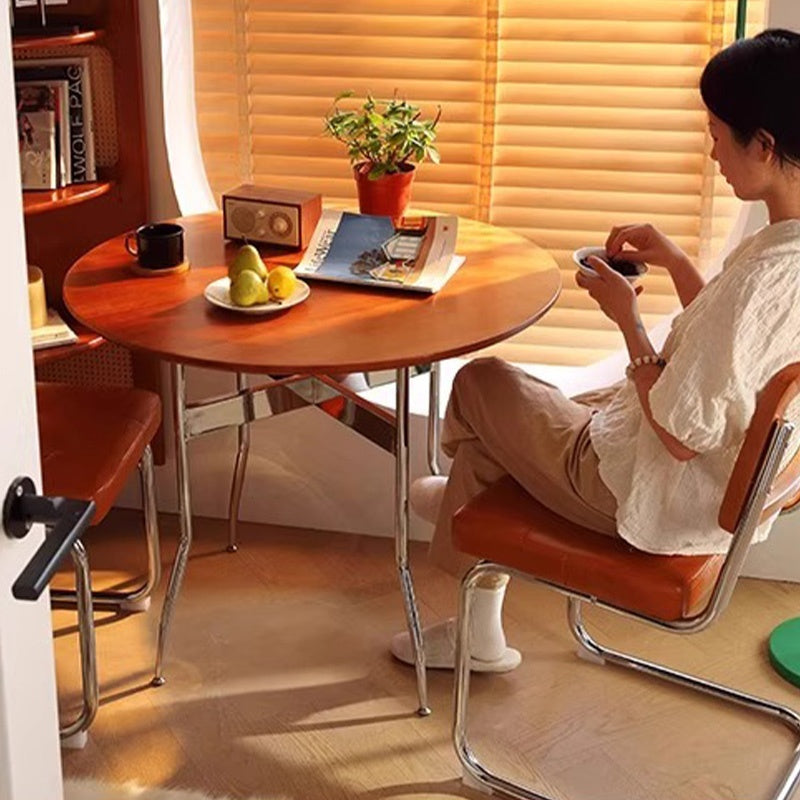 Casaconer | ダイニングテーブル・無垢材天板・スチール脚・円型・食卓テーブル・直径80cm/100cm・4人・6人掛け・おしゃれ・モダン・ナチュラル/ウォルナットカラー・リビング・お手入れ・耐摩耗・艶消し・丸テーブル