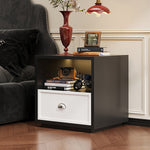 スチール製 ベッドサイドテーブル 収納付き レトロ風 小型 サイドキャビネット 引き出し1段 寝室用 ホワイト 木目調 北欧風 ミニキャビネット コンパクト 省スペース ナイトテーブル 家具