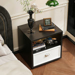 スチール製 ベッドサイドテーブル 収納付き レトロ風 小型 サイドキャビネット 引き出し1段 寝室用 ホワイト 木目調 北欧風 ミニキャビネット コンパクト 省スペース ナイトテーブル 家具