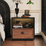 スチール製 ベッドサイドテーブル 収納付き レトロ風 小型 サイドキャビネット 引き出し1段 寝室用 ホワイト 木目調 北欧風 ミニキャビネット コンパクト 省スペース ナイトテーブル 家具
