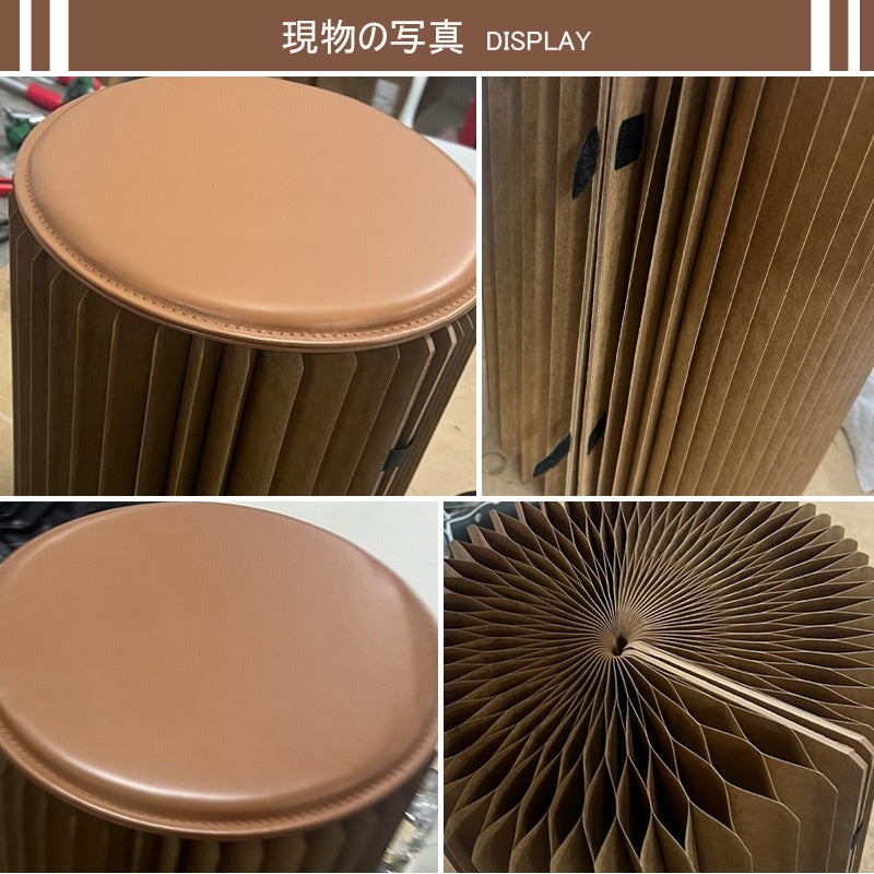 折りたたみチェア・高さ30cm/40cm・丸型スツール・軽量設計・紙素材構造・コンパクト収納・持ち運び便利・ホワイト/ブラウン