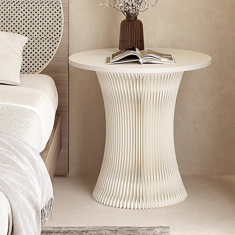 Casaconer | ダイニングテーブル・ラウンドテーブル・丸型・組立・折りたたみ収納可・軽量デザイン・紙素材脚部・モダンインテリアに最適・ホワイト/ブラウン