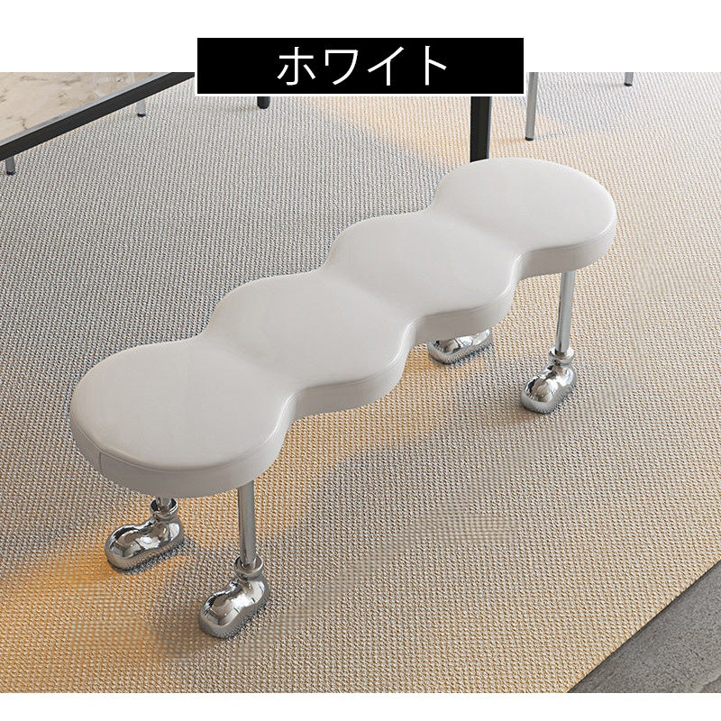 PUレザー デザインベンチ 可愛い 長椅子 シンプル クリエイティブ 金属脚 ユニーク ホワイト 白 ブラック 黒 ダイニングチェア インテリアベンチ モダン