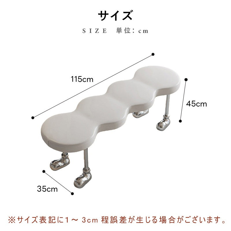 PUレザー デザインベンチ 可愛い 長椅子 シンプル クリエイティブ 金属脚 ユニーク ホワイト 白 ブラック 黒 ダイニングチェア インテリアベンチ モダン