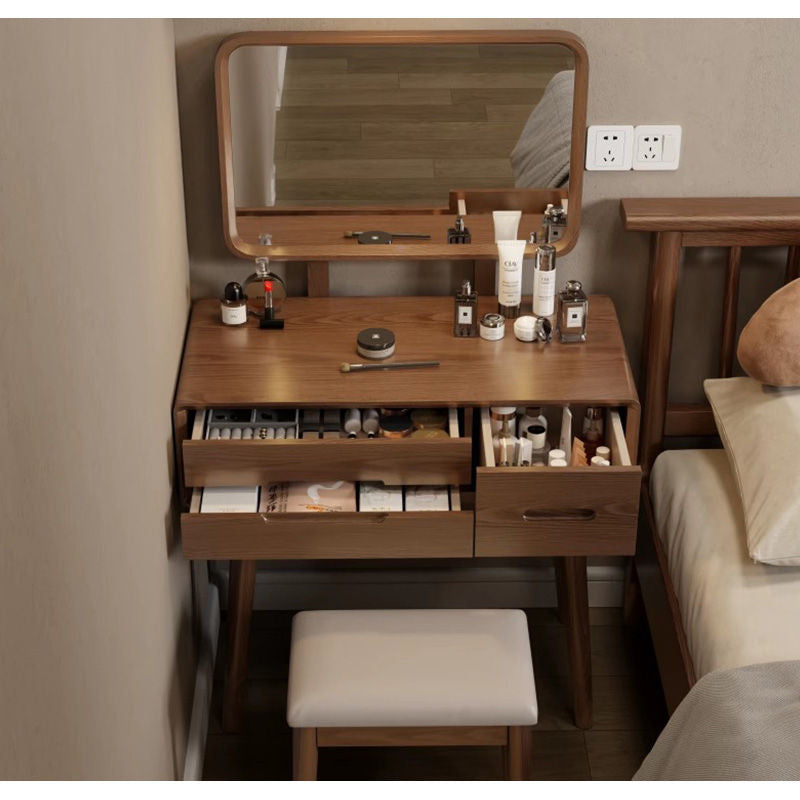 Casaconer | ドレッサー・テーブル・2点セット・ドレッサーデスク・おしゃれ・卓上・コンパクト・木製・木・幅80cm・省スペース・収納・メイクテーブル・カフェ・化粧台・スリム・鏡台・パソコンデスク・ワンルーム・一人暮らし・可愛い・北欧・ナチュラル・引き出し付き