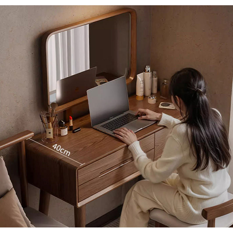Casaconer | ドレッサー・テーブル・2点セット・ドレッサーデスク・おしゃれ・卓上・コンパクト・木製・木・幅80cm・省スペース・収納・メイクテーブル・カフェ・化粧台・スリム・鏡台・パソコンデスク・ワンルーム・一人暮らし・可愛い・北欧・ナチュラル・引き出し付き