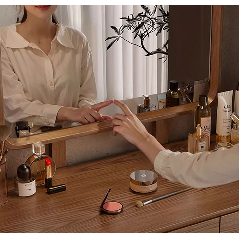 Casaconer | ドレッサー・テーブル・2点セット・ドレッサーデスク・おしゃれ・卓上・コンパクト・木製・木・幅80cm・省スペース・収納・メイクテーブル・カフェ・化粧台・スリム・鏡台・パソコンデスク・ワンルーム・一人暮らし・可愛い・北欧・ナチュラル・引き出し付き