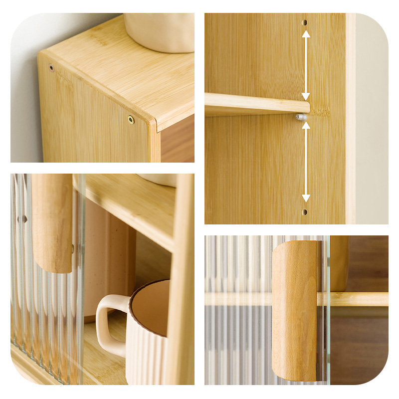 Casaconer | キッチンラック・スリム・卓上食器棚・幅55cm・食器棚・卓上・本棚・一人暮らし・カウンター上・キッチン・卓上ラック・小さめ・収納・ラック・卓上・本棚・ミニ・調味料ラック・オープンラック・竹製・引き戸・調味料ラック・小型・省スペース・ミニ食器棚