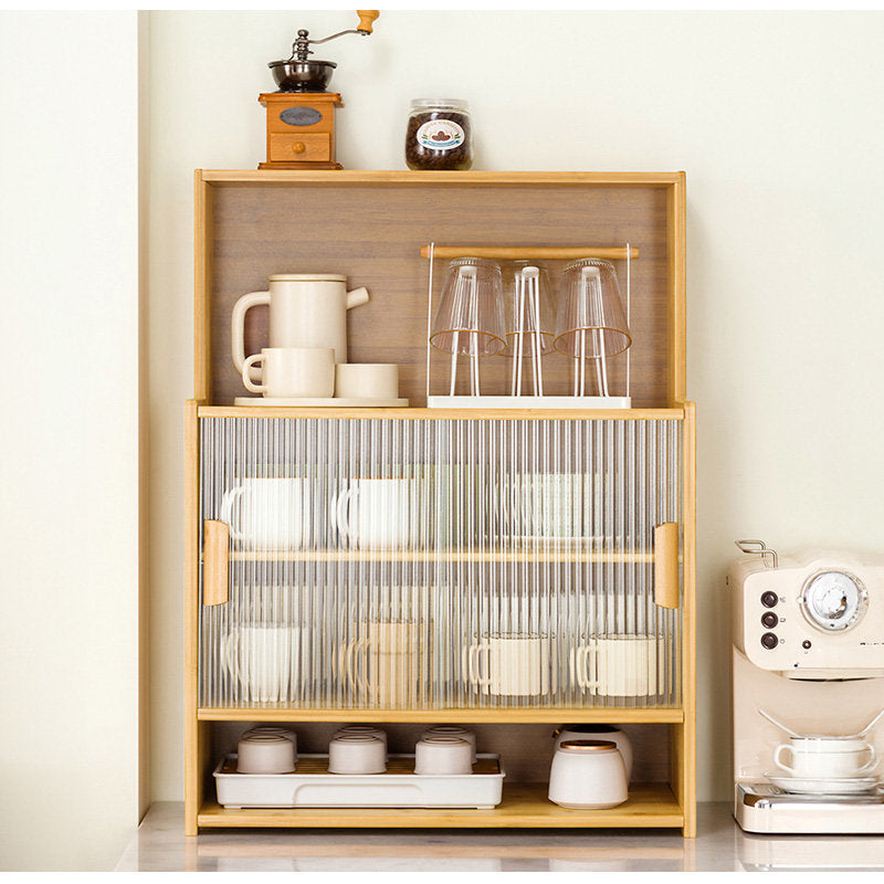 Casaconer | キッチンラック・スリム・卓上食器棚・幅55cm・食器棚・卓上・本棚・一人暮らし・カウンター上・キッチン・卓上ラック・小さめ・収納・ラック・卓上・本棚・ミニ・調味料ラック・オープンラック・竹製・引き戸・調味料ラック・小型・省スペース・ミニ食器棚