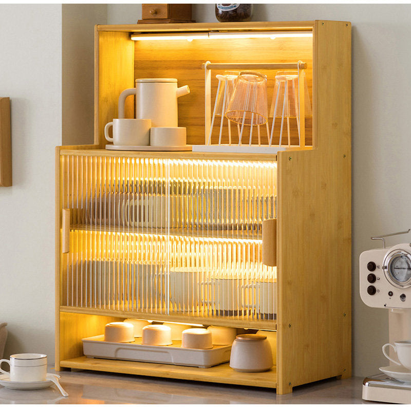Casaconer | キッチンラック・スリム・卓上食器棚・幅55cm・食器棚・卓上・本棚・一人暮らし・カウンター上・キッチン・卓上ラック・小さめ・収納・ラック・卓上・本棚・ミニ・調味料ラック・オープンラック・竹製・引き戸・調味料ラック・小型・省スペース・ミニ食器棚