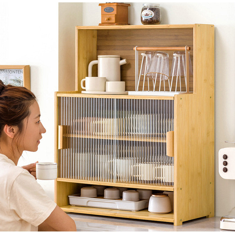 Casaconer | キッチンラック・スリム・卓上食器棚・幅55cm・食器棚・卓上・本棚・一人暮らし・カウンター上・キッチン・卓上ラック・小さめ・収納・ラック・卓上・本棚・ミニ・調味料ラック・オープンラック・竹製・引き戸・調味料ラック・小型・省スペース・ミニ食器棚