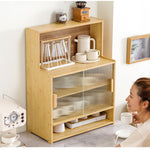 Casaconer | キッチンラック・スリム・卓上食器棚・幅55cm・食器棚・卓上・本棚・一人暮らし・カウンター上・キッチン・卓上ラック・小さめ・収納・ラック・卓上・本棚・ミニ・調味料ラック・オープンラック・竹製・引き戸・調味料ラック・小型・省スペース・ミニ食器棚