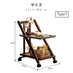 折りたたみサイドワゴン・キャスター付き・収納ワゴン・ラタン調天板・竹製・多機能ワゴン・2段/3段タイプ・ウォルナットカラー・おしゃれ・キッチンワゴン・ブックワゴン・サイドテーブル・コンパクト収納