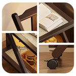 折りたたみサイドワゴン・キャスター付き・収納ワゴン・ラタン調天板・竹製・多機能ワゴン・2段/3段タイプ・ウォルナットカラー・おしゃれ・キッチンワゴン・ブックワゴン・サイドテーブル・コンパクト収納