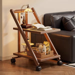 Casaconer | 折りたたみサイドワゴン・キャスター付き・収納ワゴン・ラタン調天板・竹製・多機能ワゴン・2段/3段タイプ・ウォルナットカラー・おしゃれ・キッチンワゴン・ブックワゴン・サイドテーブル・コンパクト収納