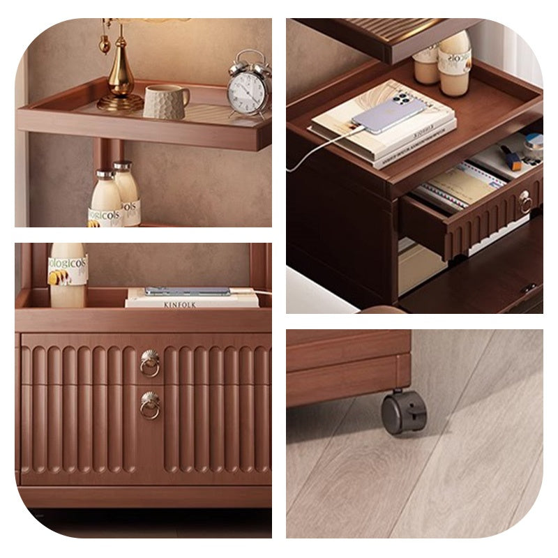 Casaconer | ナイトテーブル・サイドテーブル・キャスター付き・引き出し収納付き・アクリル天板・竹製・おしゃれ・ミニワゴン・サイドワゴン・ベッドサイドテーブル・60cm高さ・ウォルナットカラー・コンパクト・寝室用