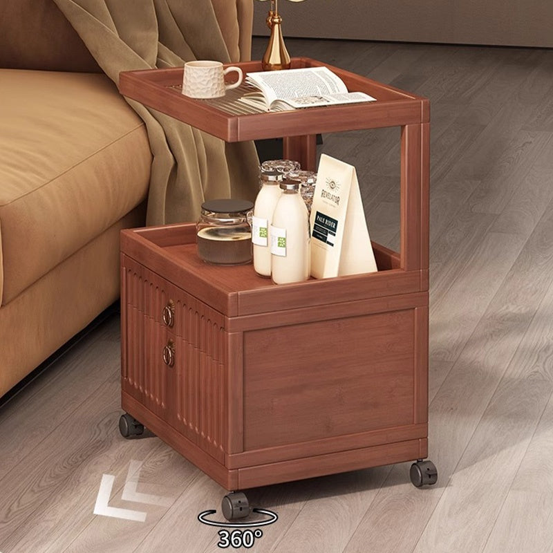 Casaconer | ナイトテーブル・サイドテーブル・キャスター付き・引き出し収納付き・アクリル天板・竹製・おしゃれ・ミニワゴン・サイドワゴン・ベッドサイドテーブル・60cm高さ・ウォルナットカラー・コンパクト・寝室用
