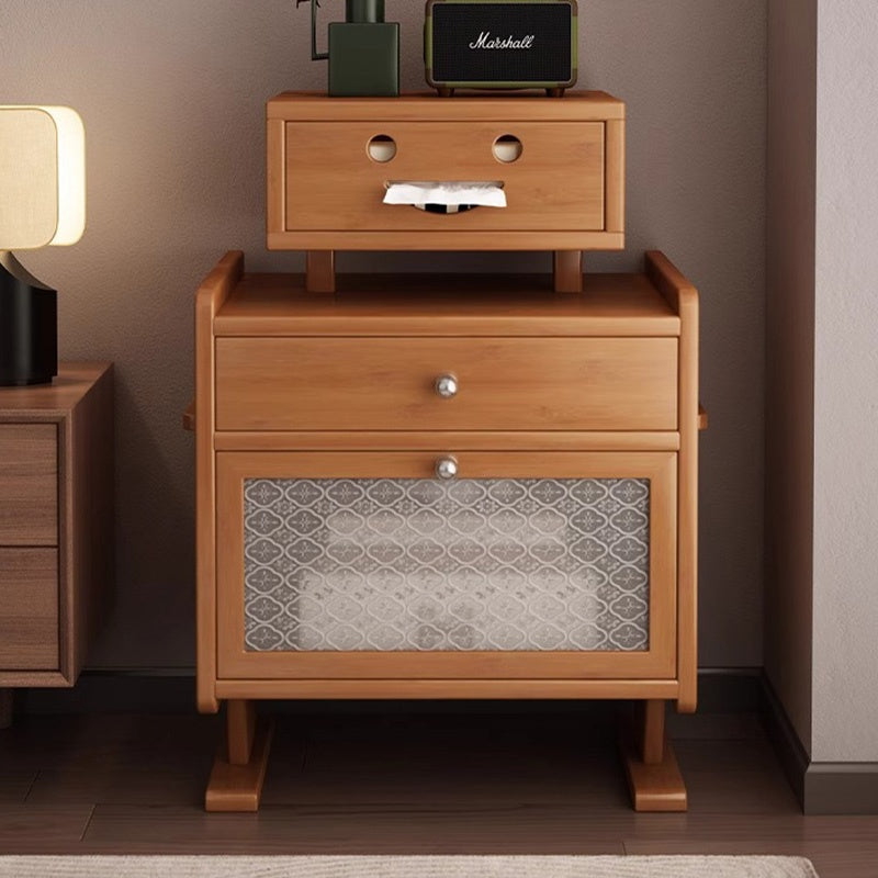 Casaconer | サイドテーブル・ナイトテーブル・竹製・ロボット風デザイン・ナイトテーブル・アクリル板収納・引き出し付き・多機能・収納棚・幅53cm・コンパクト・おしゃれ・竹材・サイドチェスト