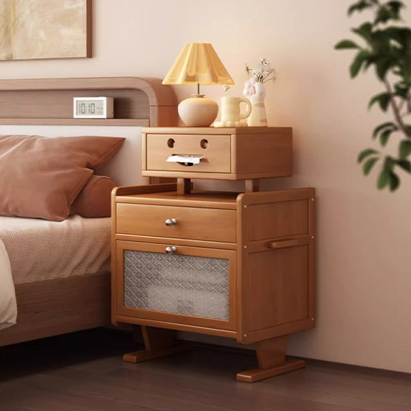 Casaconer | サイドテーブル・ナイトテーブル・竹製・ロボット風デザイン・ナイトテーブル・アクリル板収納・引き出し付き・多機能・収納棚・幅53cm・コンパクト・おしゃれ・竹材・サイドチェスト