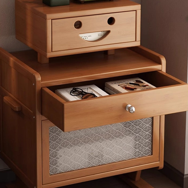 Casaconer | サイドテーブル・ナイトテーブル・竹製・ロボット風デザイン・ナイトテーブル・アクリル板収納・引き出し付き・多機能・収納棚・幅53cm・コンパクト・おしゃれ・竹材・サイドチェスト