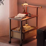 Casaconer | サイドワゴン・ティーワゴン・ラタン調収納・キャスター付き・サイドテーブル・幅70cm・ヴィンテージ風・ウォルナットカラー・コンパクト・多機能・収納棚付き・ワゴンテーブル