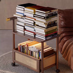 Casaconer | サイドワゴン・ティーワゴン・ラタン調収納・キャスター付き・サイドテーブル・幅70cm・ヴィンテージ風・ウォルナットカラー・コンパクト・多機能・収納棚付き・ワゴンテーブル