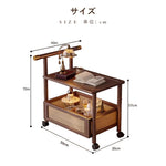 Casaconer | サイドワゴン・ティーワゴン・ラタン調収納・キャスター付き・サイドテーブル・幅70cm・ヴィンテージ風・ウォルナットカラー・コンパクト・多機能・収納棚付き・ワゴンテーブル