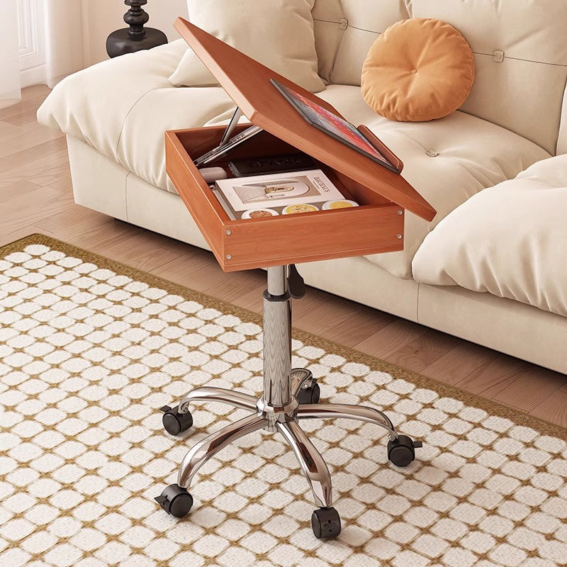 Casaconer | 昇降式テーブル・傾斜天板付き・サイドテーブル・収納付き・キャスター付き・竹製・無段階高さ調節・高さ68~90cm・多機能デスク・ワークテーブル・ミニテーブル・角度調節・幅66cm・おしゃれ・コンパクト・在宅ワーク