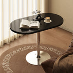 Casaconer | 昇降式サイドテーブル・センターテーブル・セラミック天板・丸形ステンレス脚・幅70×奥行40cm・高さ60~80cm・油圧式昇降・ブラック/ホワイト・コンパクトテーブル・多機能・おしゃれ・一人暮らし