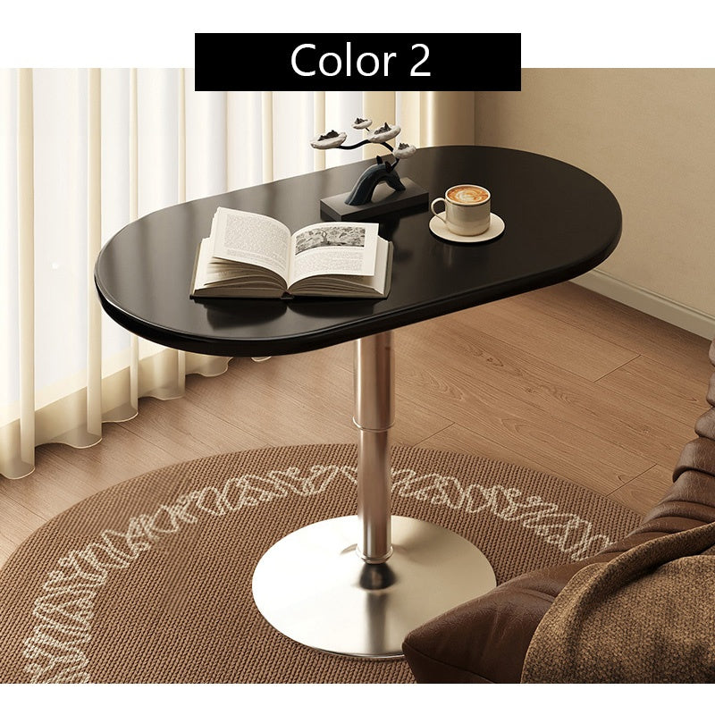 Casaconer | 昇降式サイドテーブル・センターテーブル・セラミック天板・丸形ステンレス脚・幅70×奥行40cm・高さ60~80cm・油圧式昇降・ブラック/ホワイト・コンパクトテーブル・多機能・おしゃれ・一人暮らし