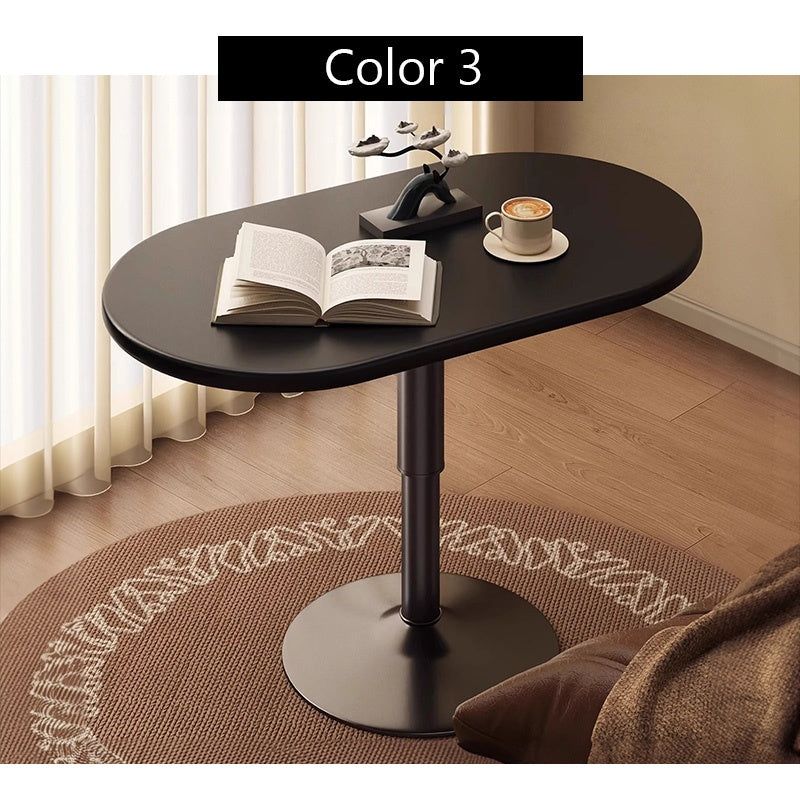 Casaconer | 昇降式サイドテーブル・センターテーブル・セラミック天板・丸形ステンレス脚・幅70×奥行40cm・高さ60~80cm・油圧式昇降・ブラック/ホワイト・コンパクトテーブル・多機能・おしゃれ・一人暮らし