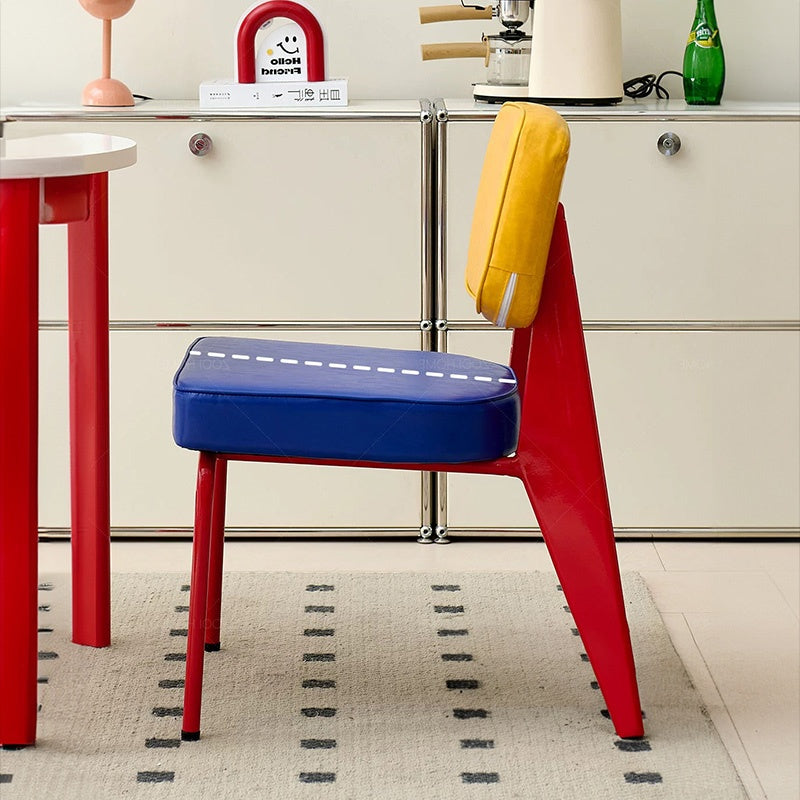 ダイニングチェア スチール脚 PUレザー 合成皮革 背もたれ付き チェア メンフィス風デザイン バイカラーデザイン レトロモダン おしゃれ 2脚セット 4脚セット