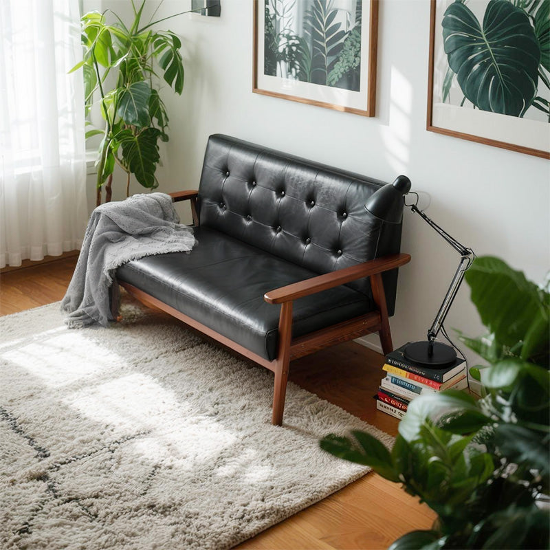 Casaconer | ソファ・2人掛け・ハイバック・レザー・ローソファ・おしゃれ・北欧・2人掛けソファ・二人掛け・シンプル・モダン・ブラック・コンパクト・2人用・2.5人・リビングソファ・2人がけソファー・2人掛け・ソファー・合皮・黒・コンパクト・リビングソファー・新生活・7日内出荷