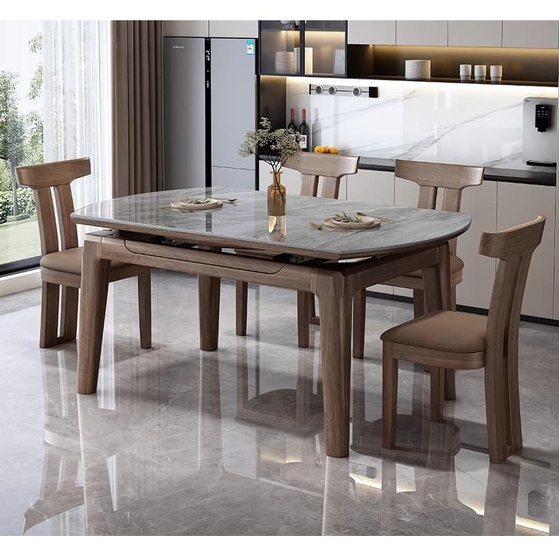 Casaconer | ダイニングテーブル・伸長式・丸型・セラミック天板・幅76cm/120cm・4人掛け/6人掛け・高さ76cm・グレーカラー・モダン・北欧風・おしゃれ・食卓テーブル・単品