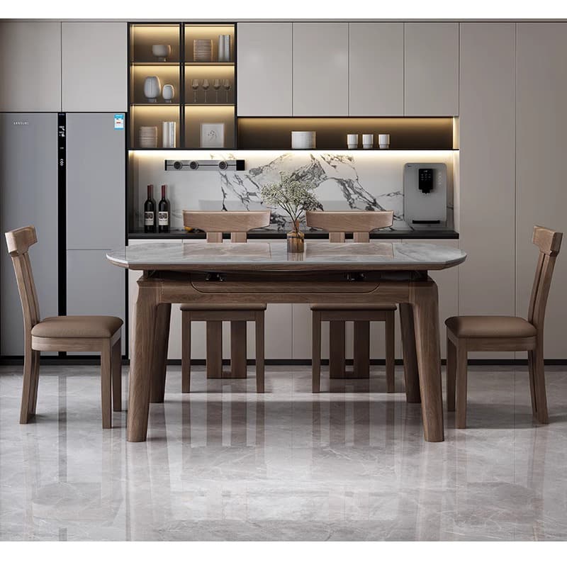 Casaconer | ダイニングテーブル・伸長式・丸型・セラミック天板・幅76cm/120cm・4人掛け/6人掛け・高さ76cm・グレーカラー・モダン・北欧風・おしゃれ・食卓テーブル・単品