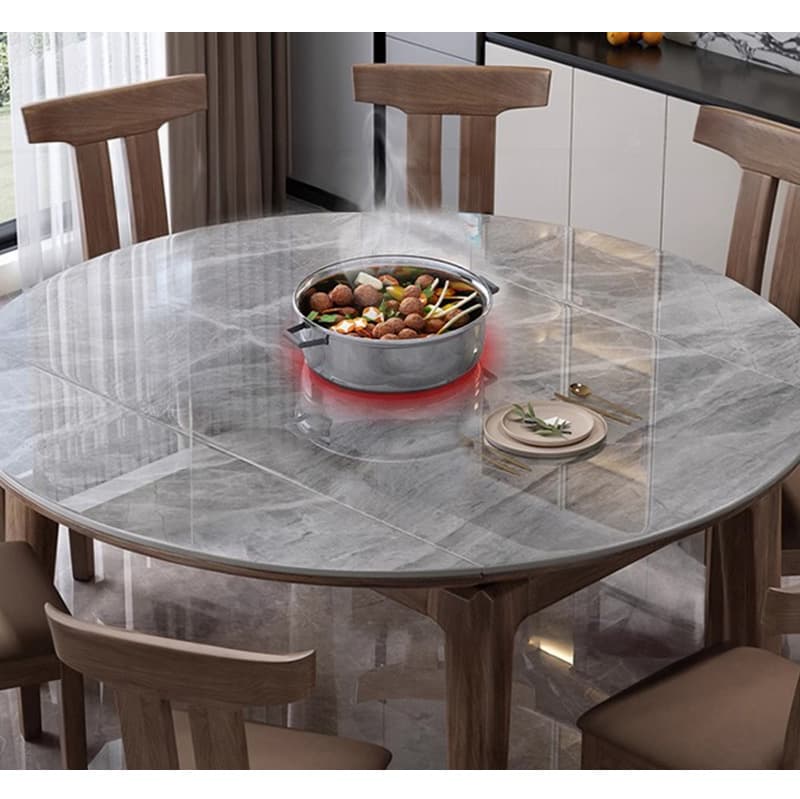 Casaconer | ダイニングテーブル・伸長式・丸型・セラミック天板・幅76cm/120cm・4人掛け/6人掛け・高さ76cm・グレーカラー・モダン・北欧風・おしゃれ・食卓テーブル・単品